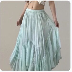 FP FreePeople One Asymmetrical Handkerchief Hem Maxi Skirt in Mint